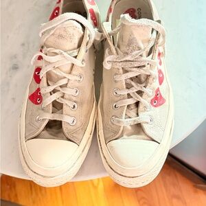 Converse Cream Athletic Shoes with Red Accents